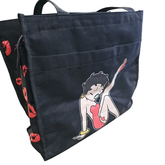 Black Tote Bag with Betty boop Cartoon Design - Picture 5 of 12